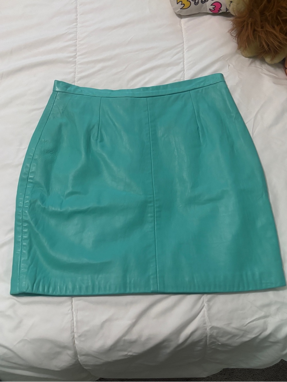 Vintage Michael Hoban North Beach Leather Turquoise Mini Skirt